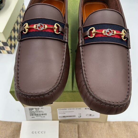 Men's Gucci, Ayrton GG web driver loafers size 12 made in Italy - Picture 3 of 10